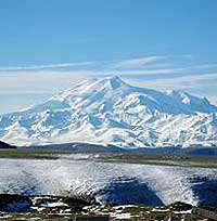 View of the twin summits of Elbrus, courtesy Wikipedia